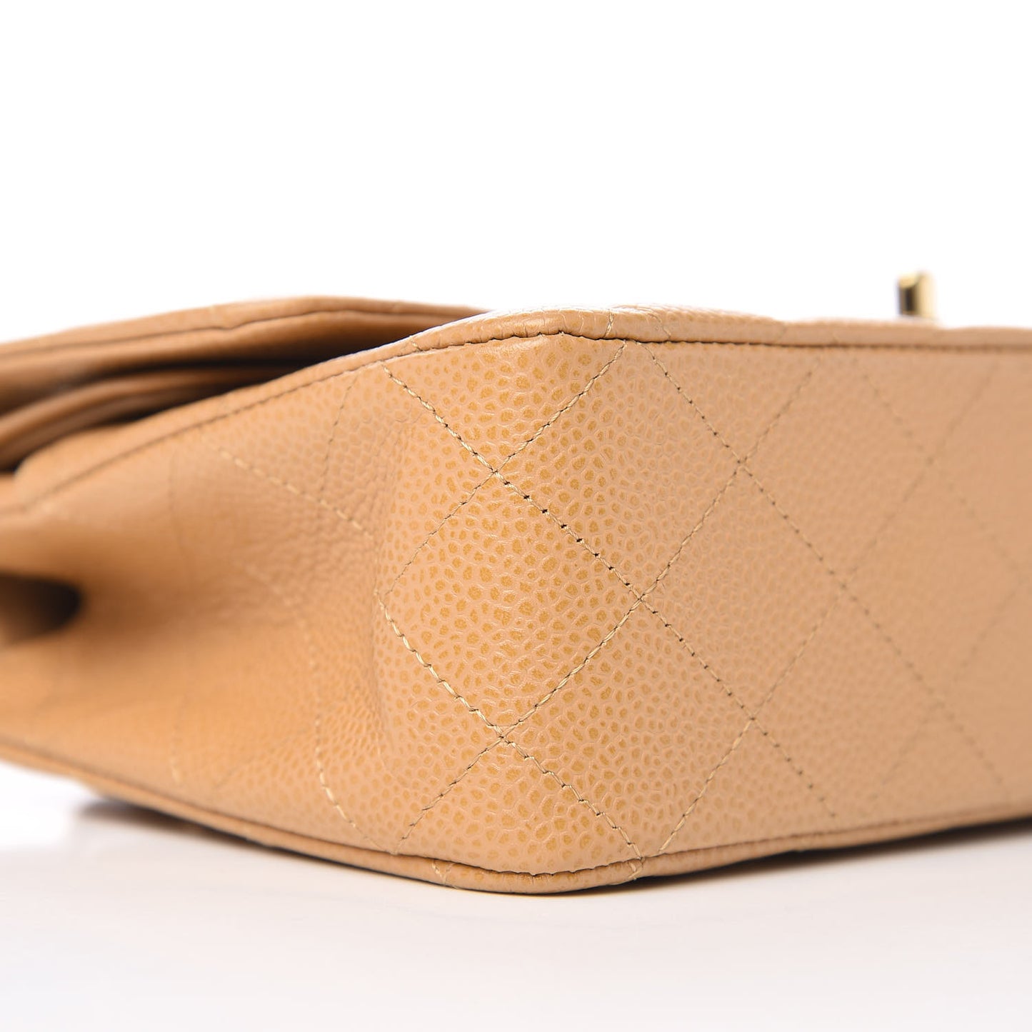 Caviar Quilted Medium Double Flap Beige