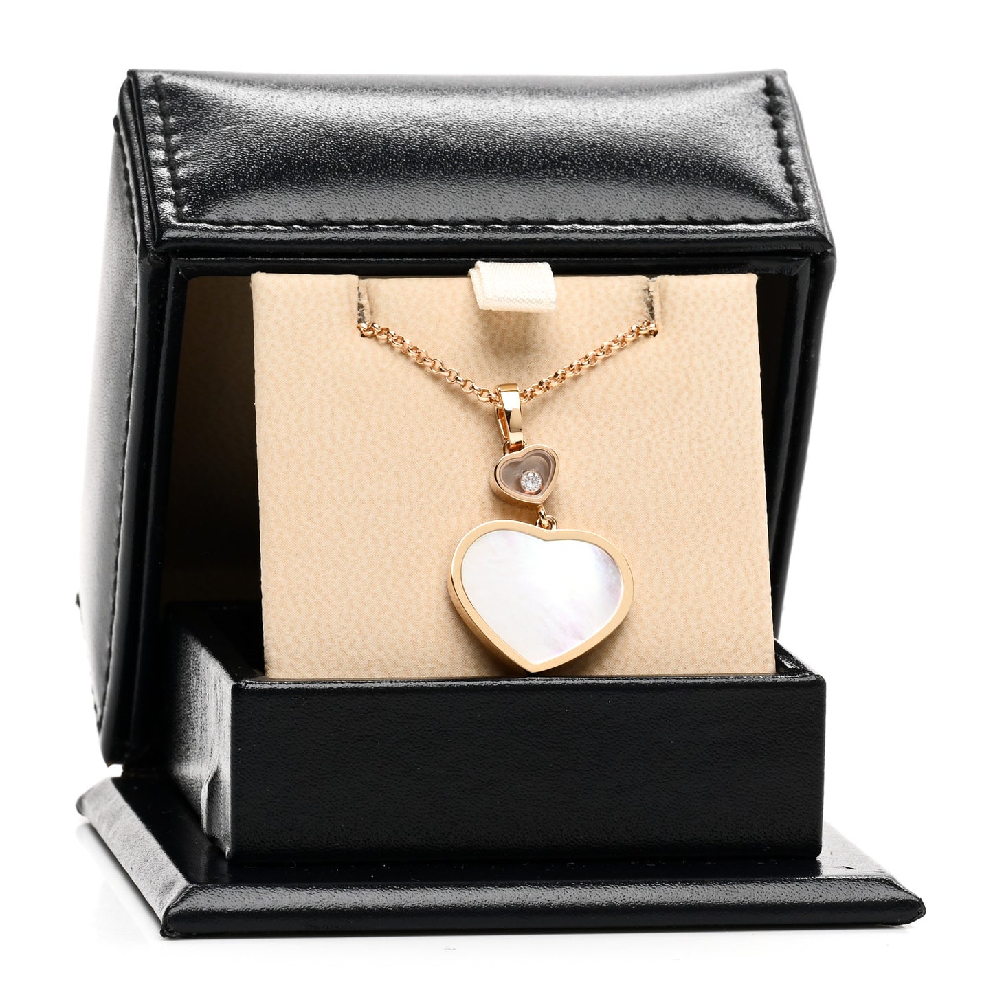 18K Rose Gold Diamond Mother of Pearl Happy Hearts Necklace