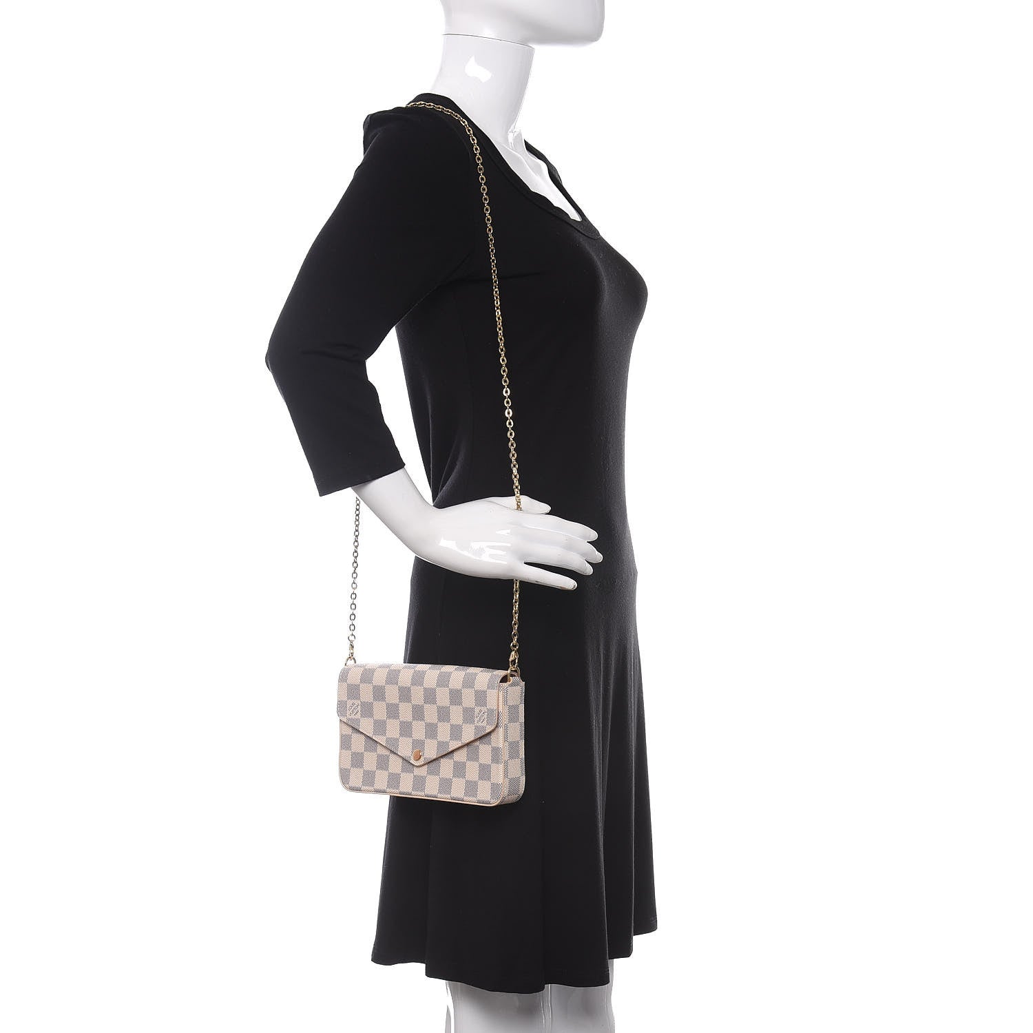 Louis Vuitton Damier Azur Pochette Felicie Chain Wallet Rose Ballerine 2 of 10