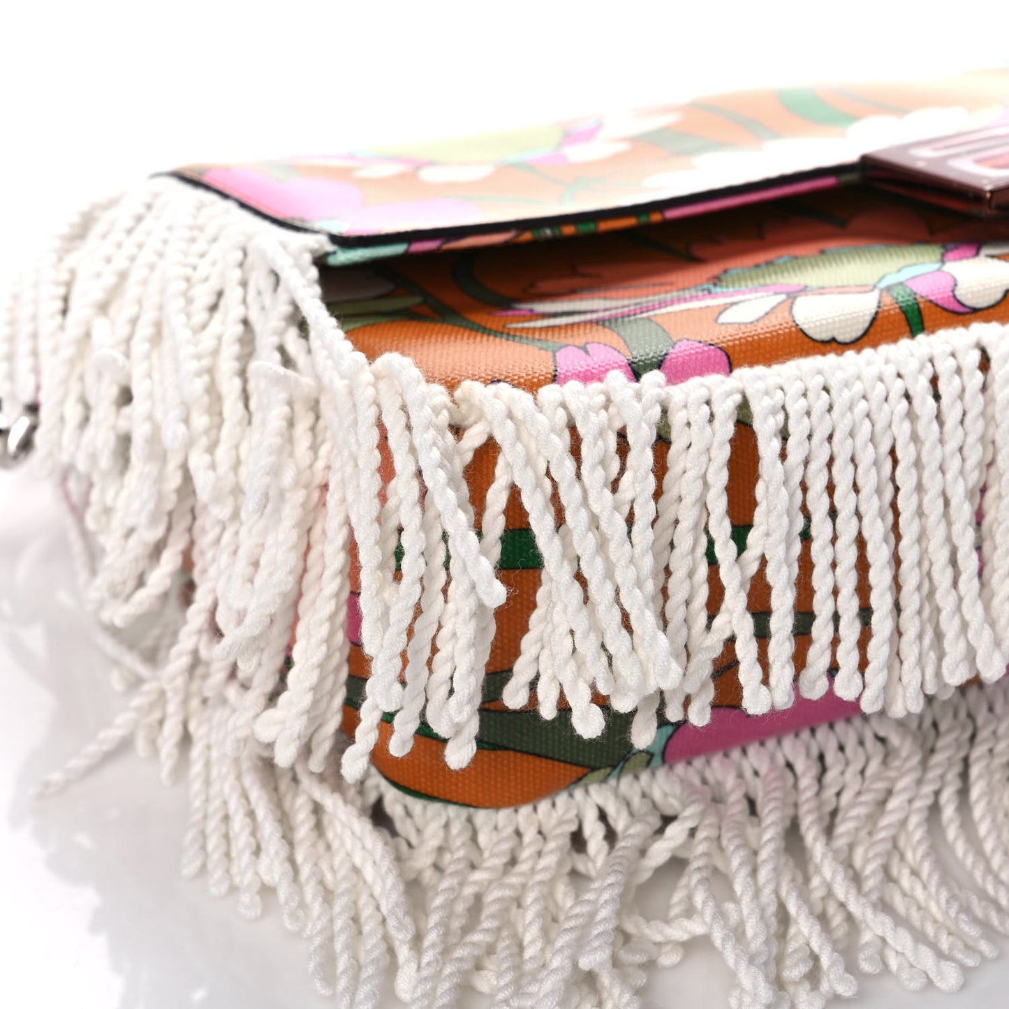 Coated Canvas Fringe Maxi Daisies Baguette Arancio White Multicolor