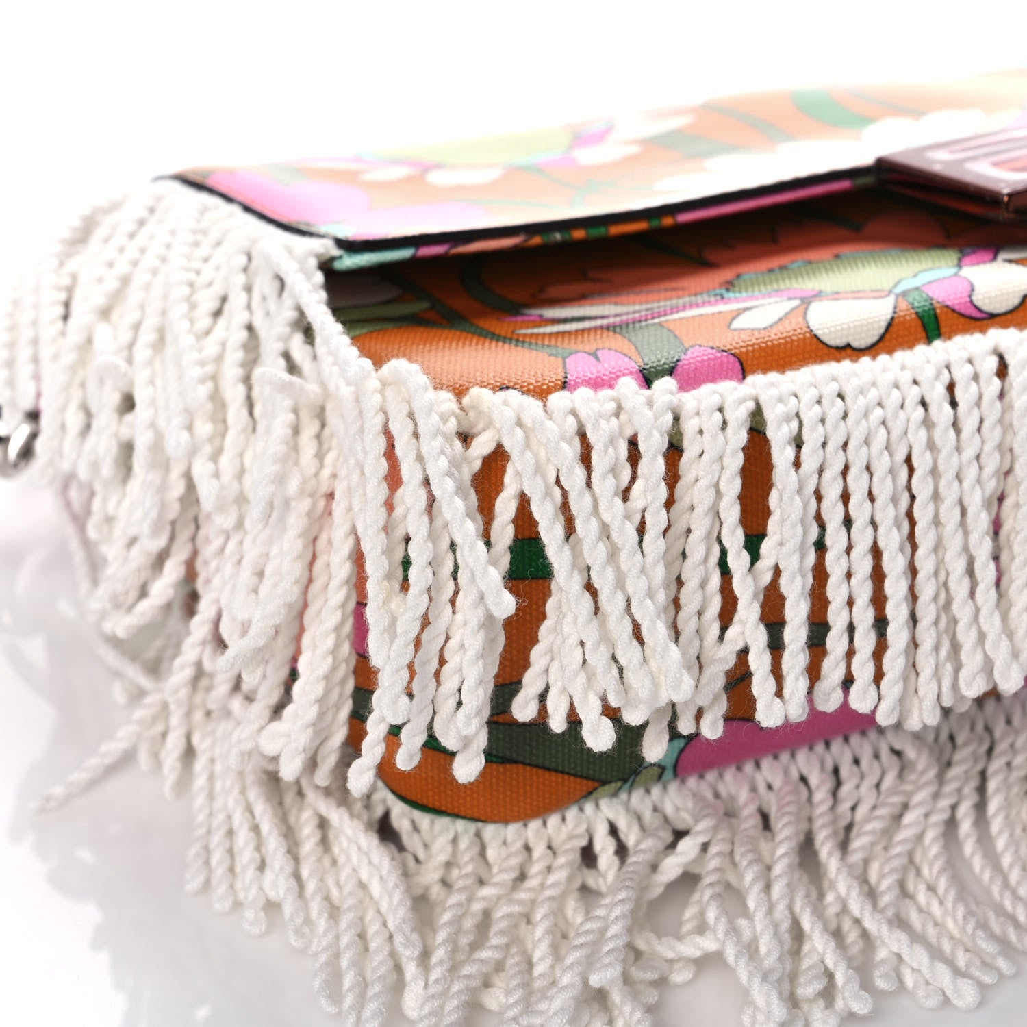 Fendi Coated Canvas Fringe Maxi Daisies Baguette Arancio White Multicolor 8 of 10