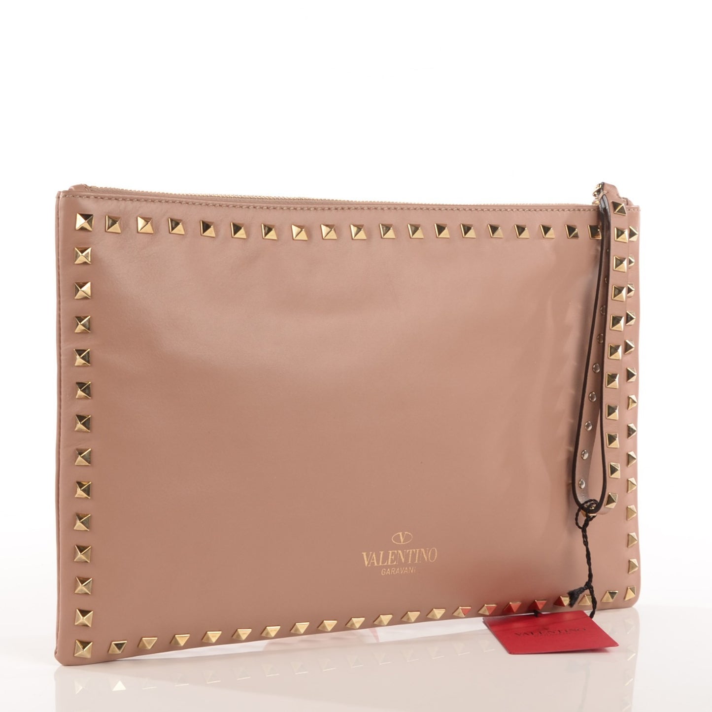 Vitello Large Rockstud Zip Pouch Soft Noisette