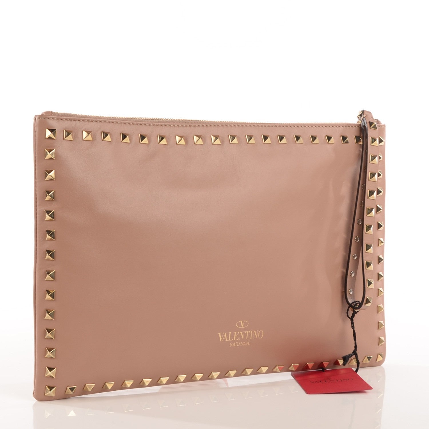 Valentino Garavani Vitello Large Rockstud Zip Pouch Soft Noisette 3 of 8