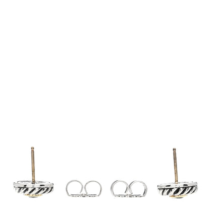 David Yurman Sterling Silver 14K Yellow Gold Blue Topaz Cookie Cable Earrings 3 of 4