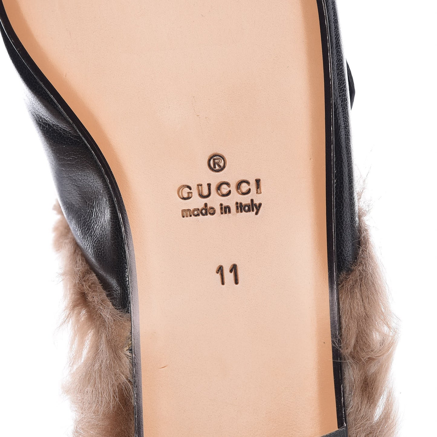 Goatskin Fur Web GG Skull Embroidered Mens Princetown Slippers 11 Black