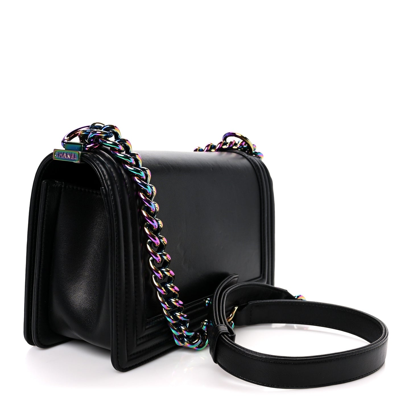 Lambskin LED Iridescent Metal Medium Boy Flap Black Multicolor