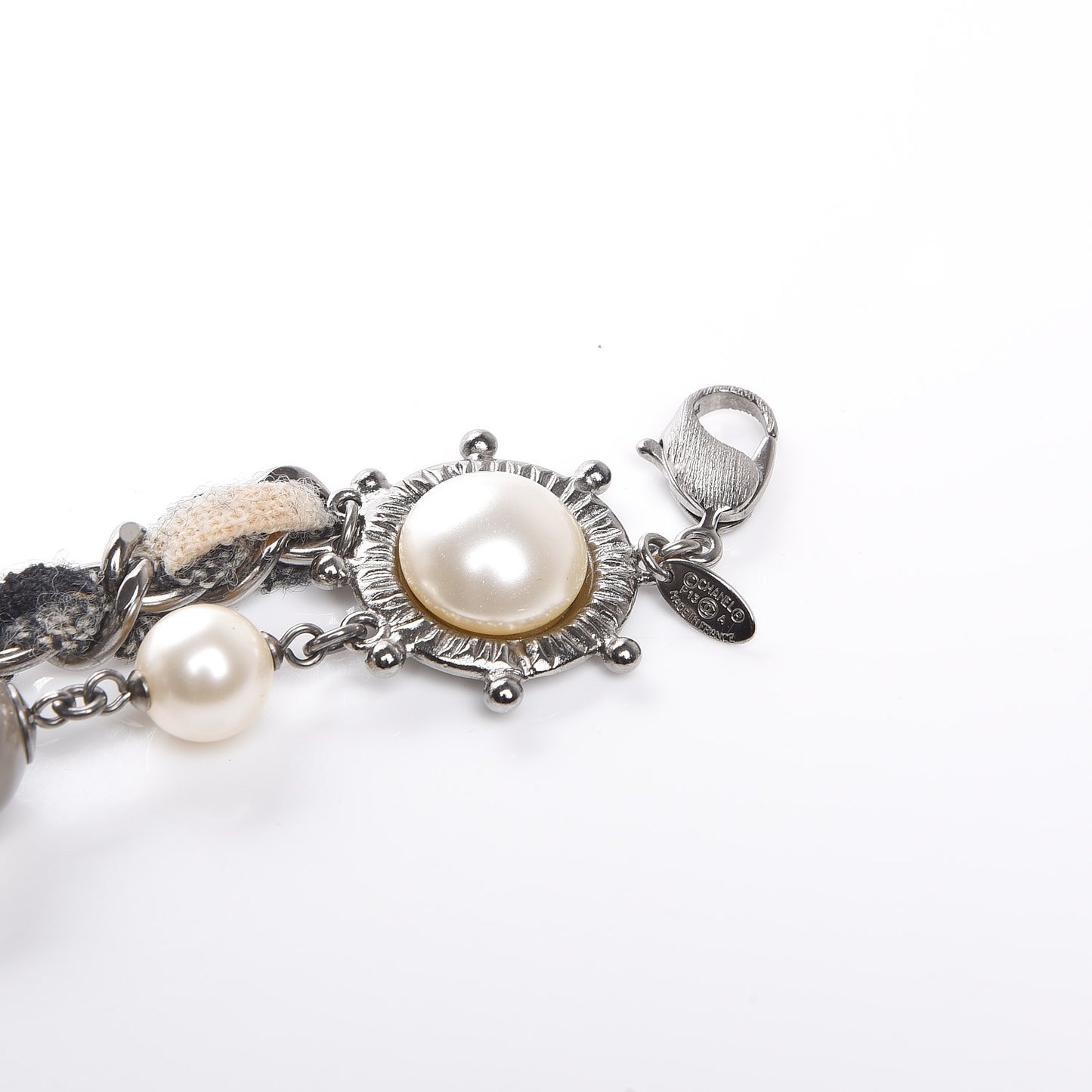 Pearl Glass Bead Chain CC Necklace Silver