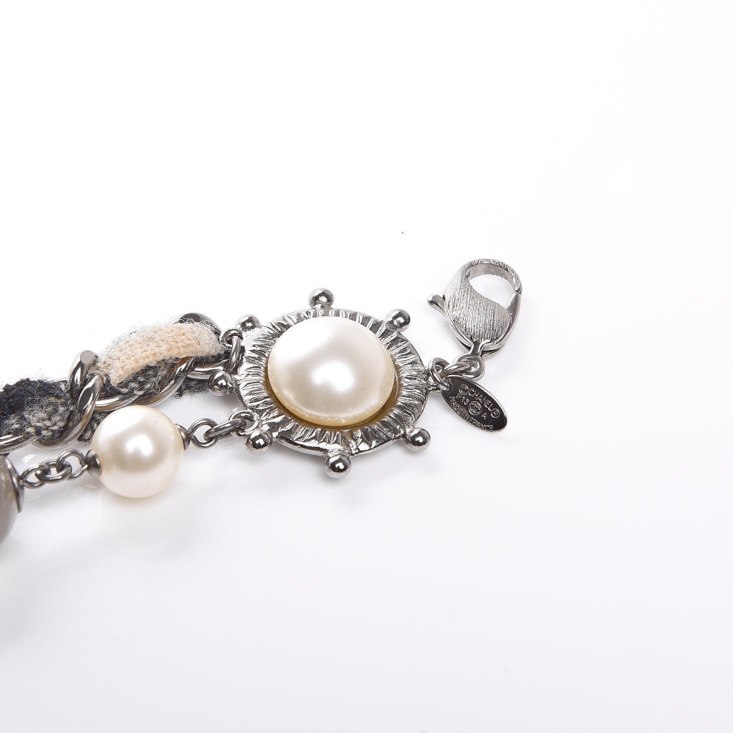 Chanel Pearl Glass Bead Chain CC Necklace Silver 5 of 6