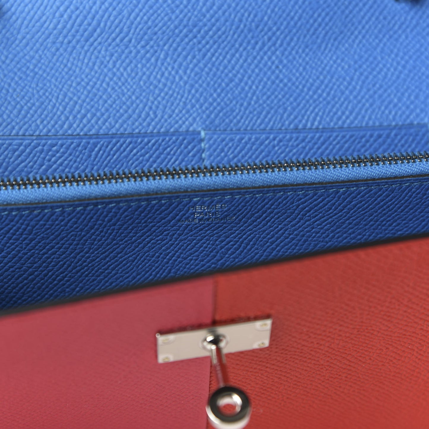 Epsom Kelly Wallet Casaque To Go Rouge Coeur Rose Extreme Bleu Zanzibar