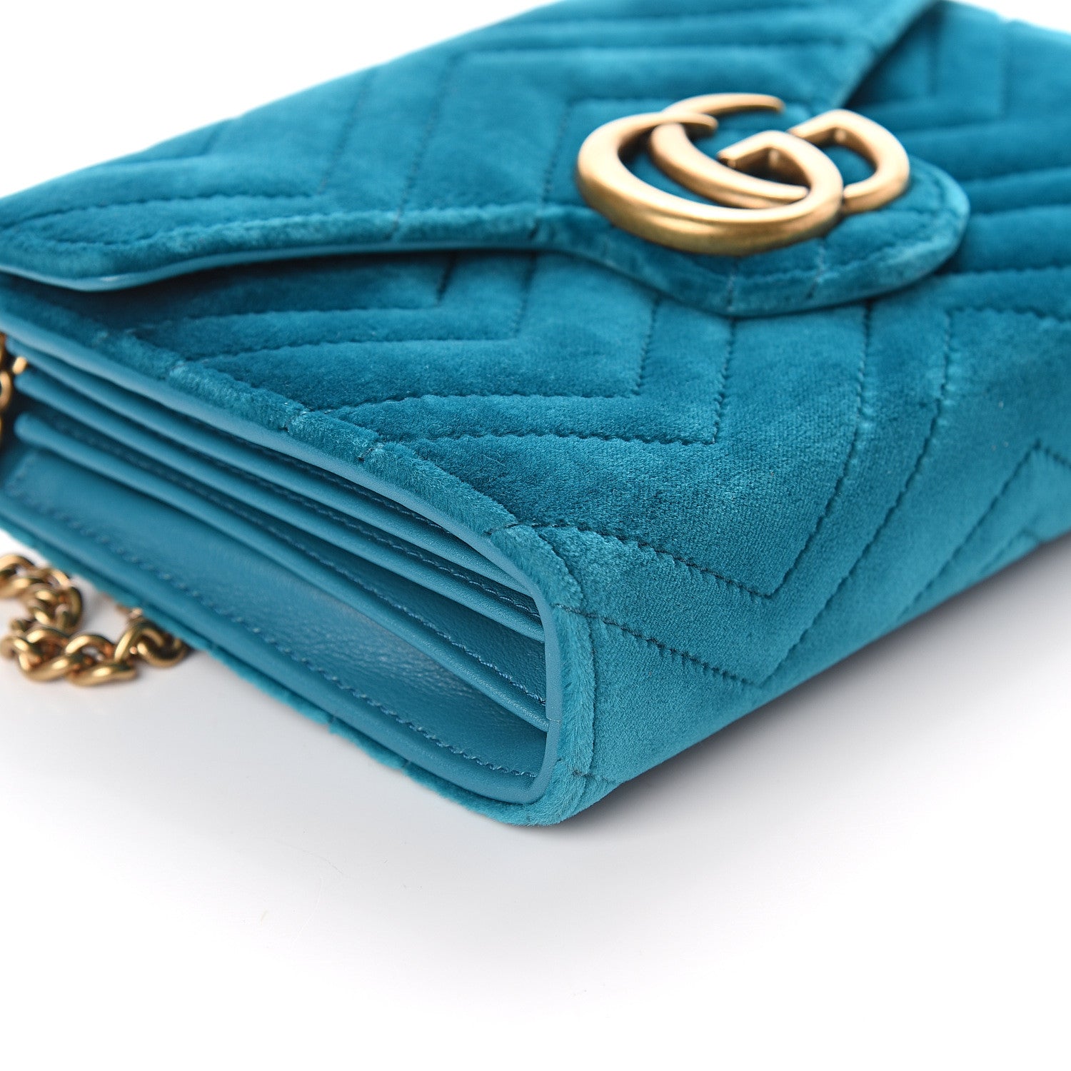 Gucci Velvet Matelasse GG Marmont Chain Wallet Pavone Cyan 6 of 7