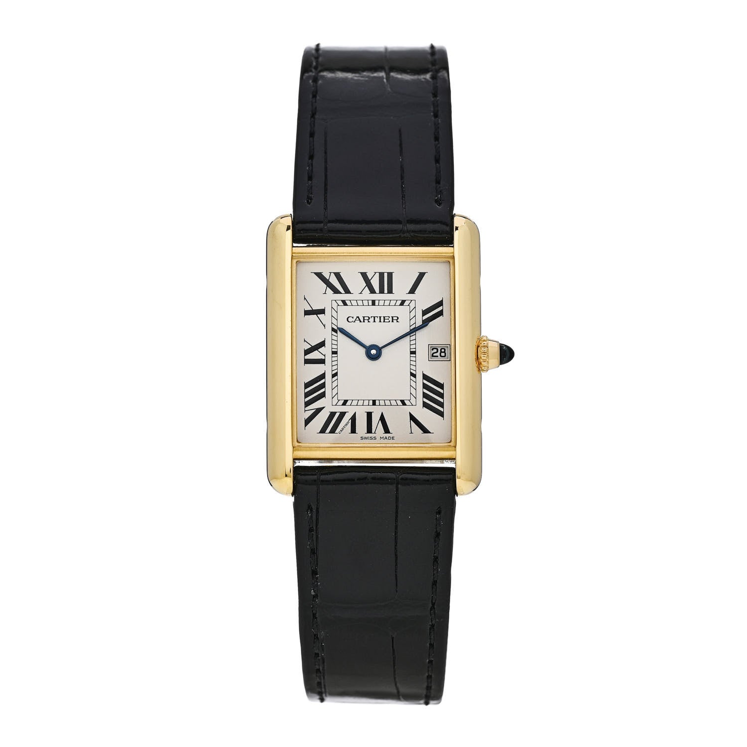 Cartier 18K Yellow Gold Alligator 26mm Tank Louis Quartz Watch 1 of 5