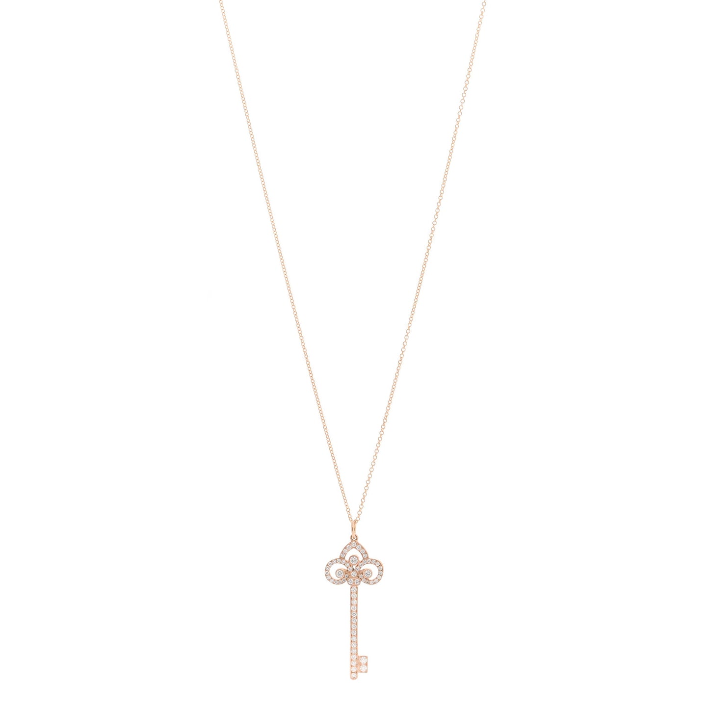 18K Rose Gold Diamond Fleur De Lis Key Pave Pendant Necklace