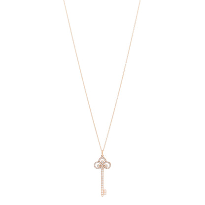 Tiffany 18K Rose Gold Diamond Fleur De Lis Key Pave Pendant Necklace 1 of 8