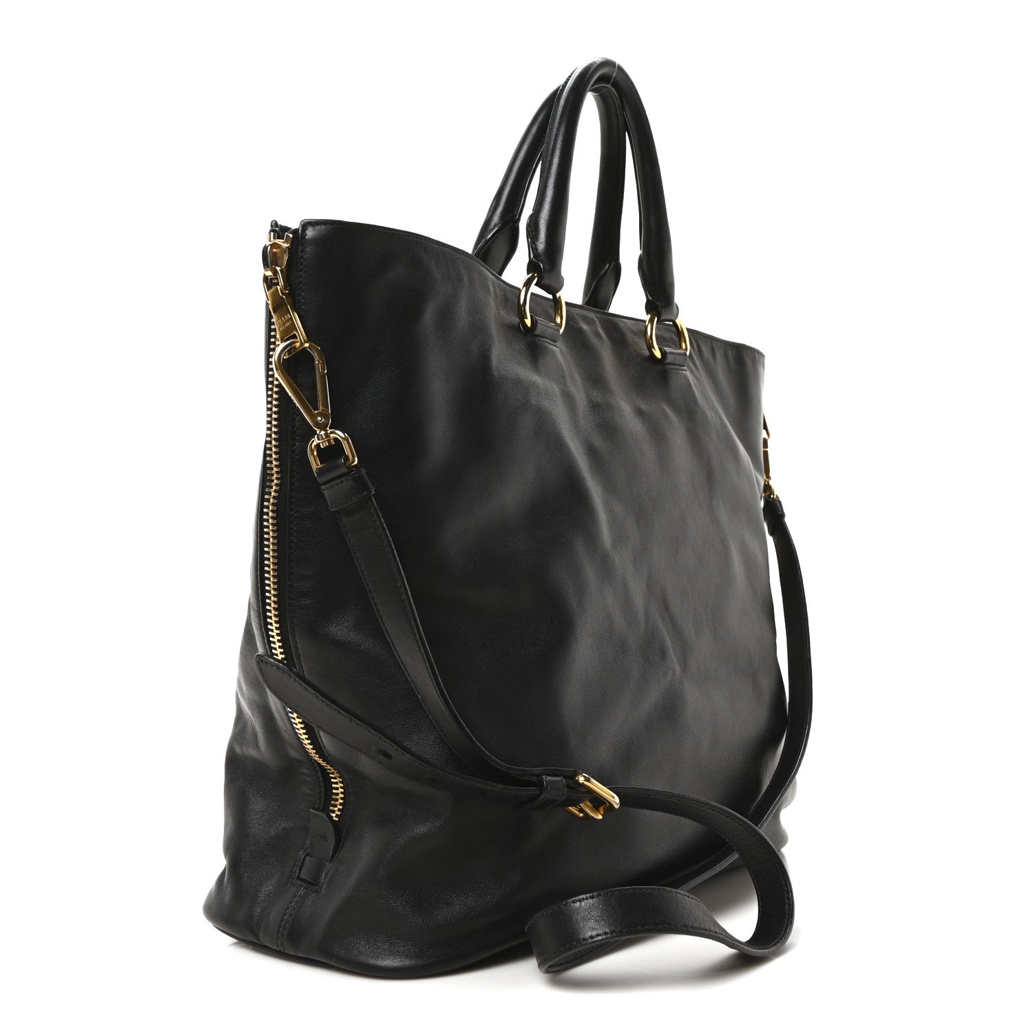 Prada Soft Calf Side Zip Tote Black 3 of 9