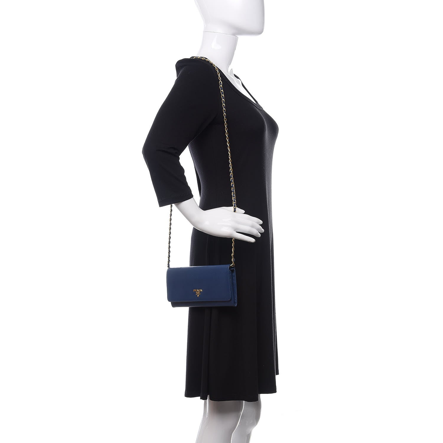 Prada Saffiano Metal Oro Chain Wallet Bleuette 2 of 10