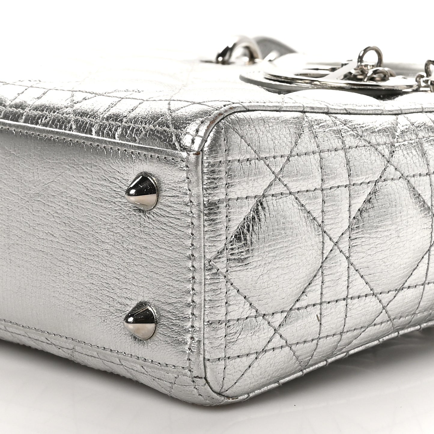 Metallic Grained Calfskin Cannage Small Lucky Badges My Lady Dior Silver