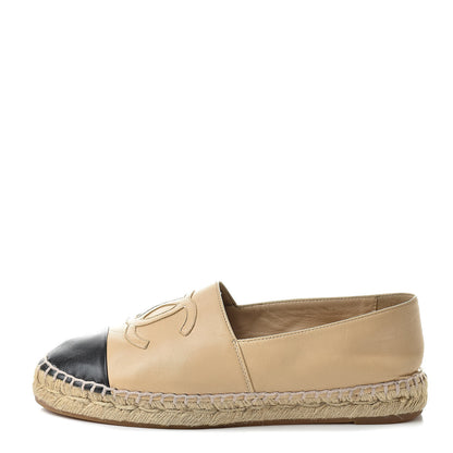 Chanel Lambskin CC Espadrilles 36 Beige Black 1 of 15
