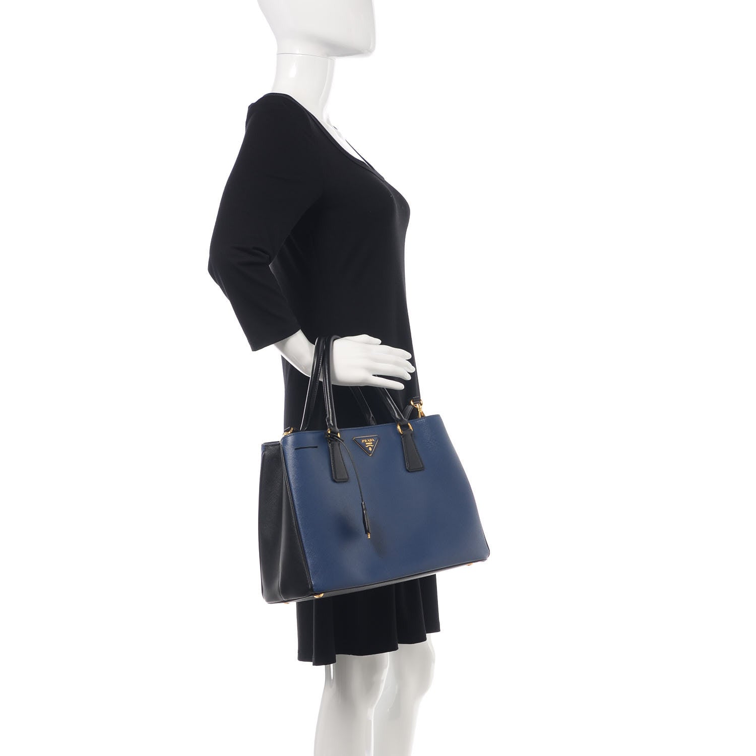 Prada Saffiano Lux Bi-Color Medium Tote Bluette Black 2 of 13