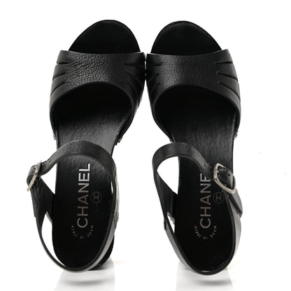 Chanel Goatskin Studded Platform Sandals 35 Black 2 of 10