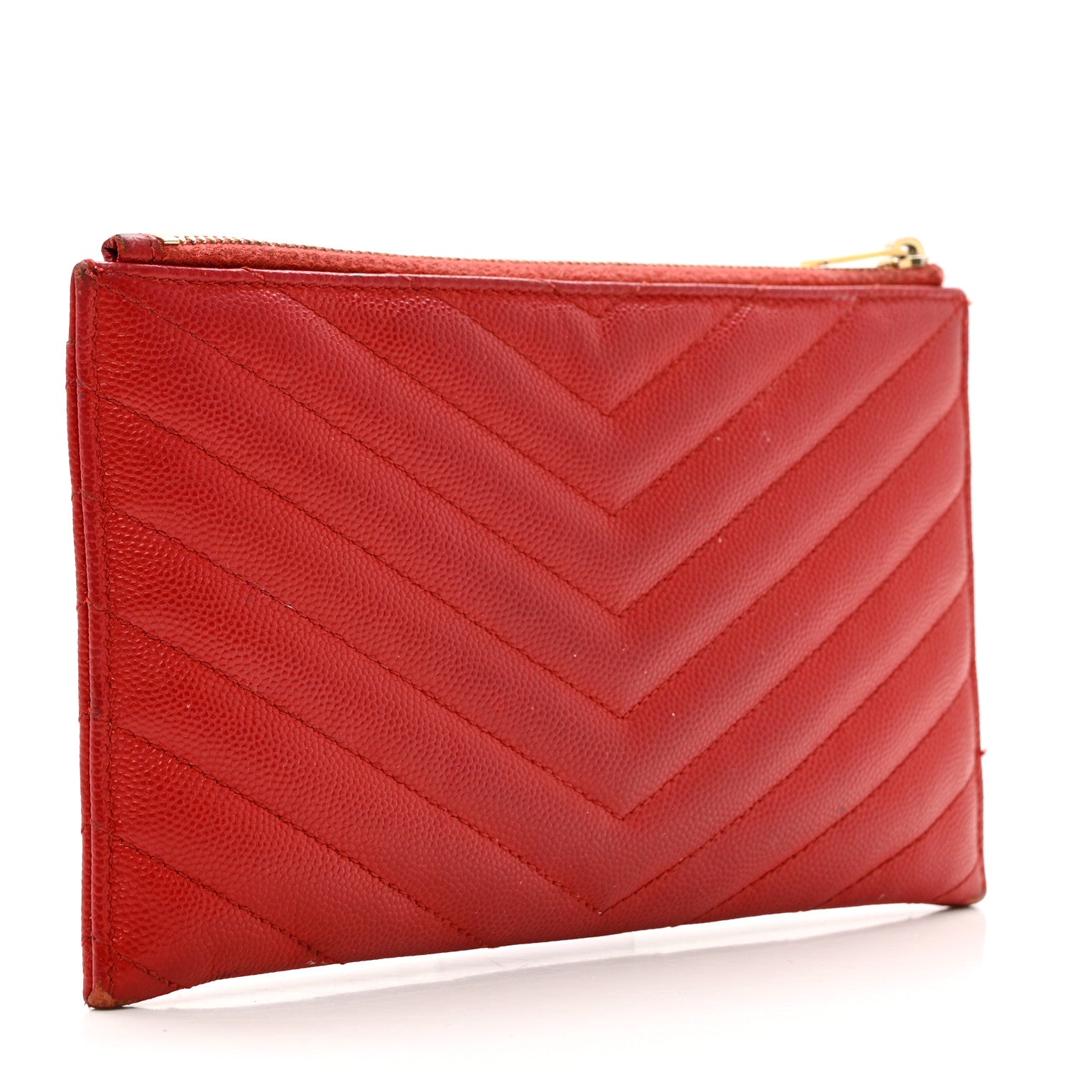 Saint Laurent Grain De Poudre Chevron Monogram Bill Pouch Rouge Eros 3 of 12
