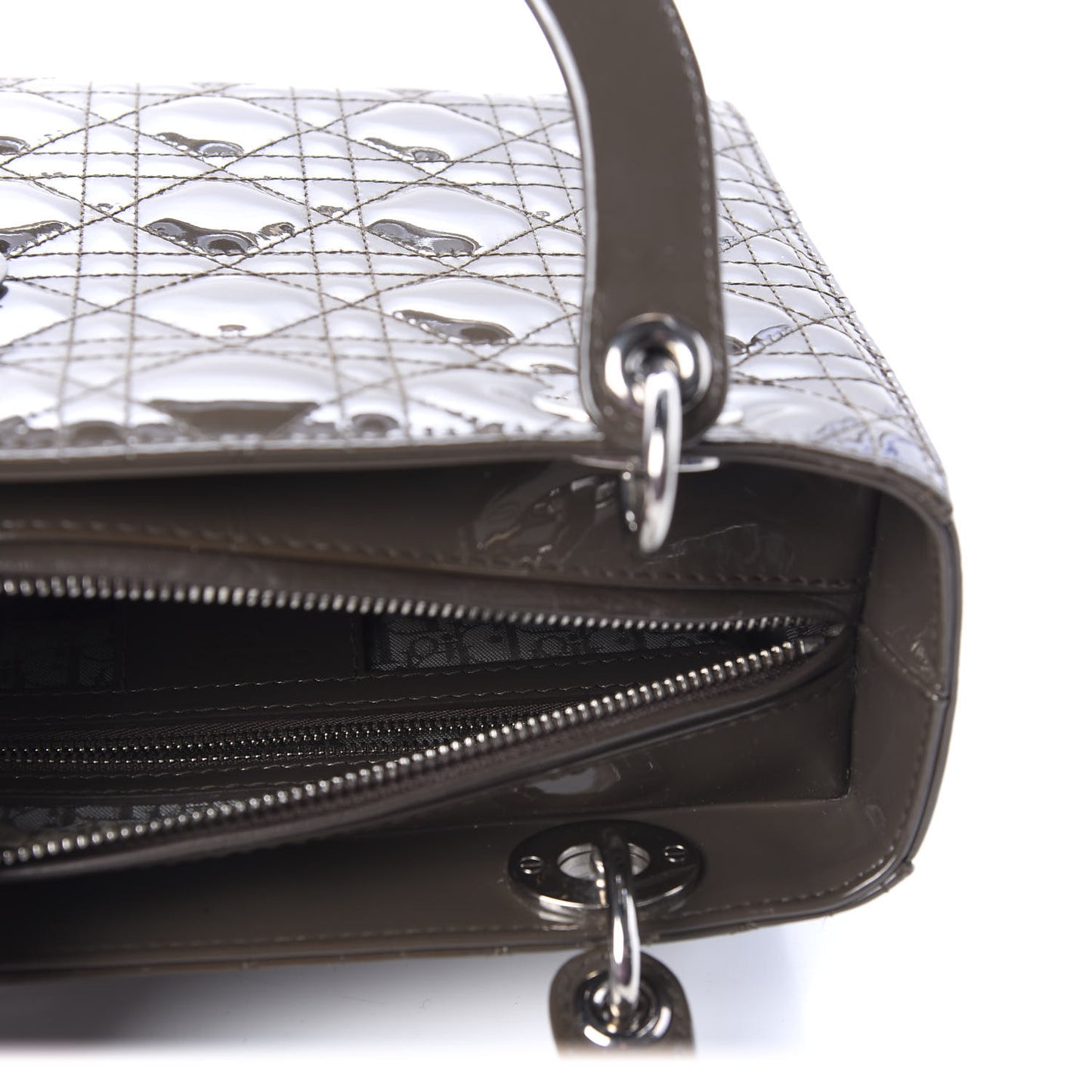 Patent Cannage Medium Lady Dior Dark Brown