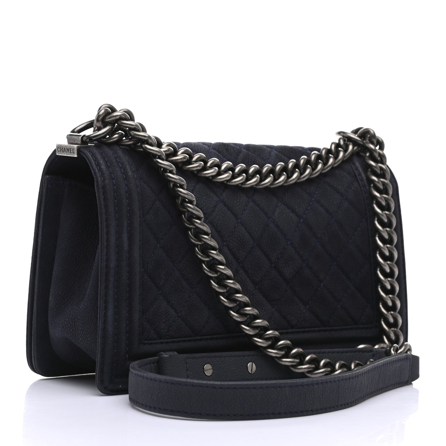 Iridescent Caviar Quilted Medium Boy Flap Dark Blue
