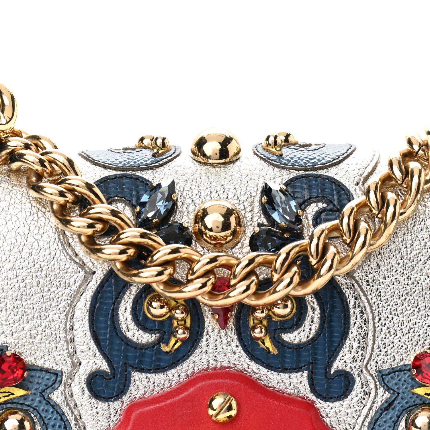 Dolce & Gabbana Metallic Calfskin Crystal Embellished Lucia Shoulder Bag Silver Multicolor 7 of 10