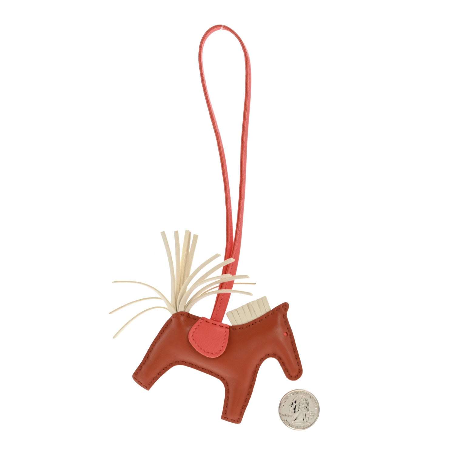 Hermes Milo Lambskin Grigri Rodeo Horse Bag Charm PM Cornaline Craie Rose Texas 2 of 4