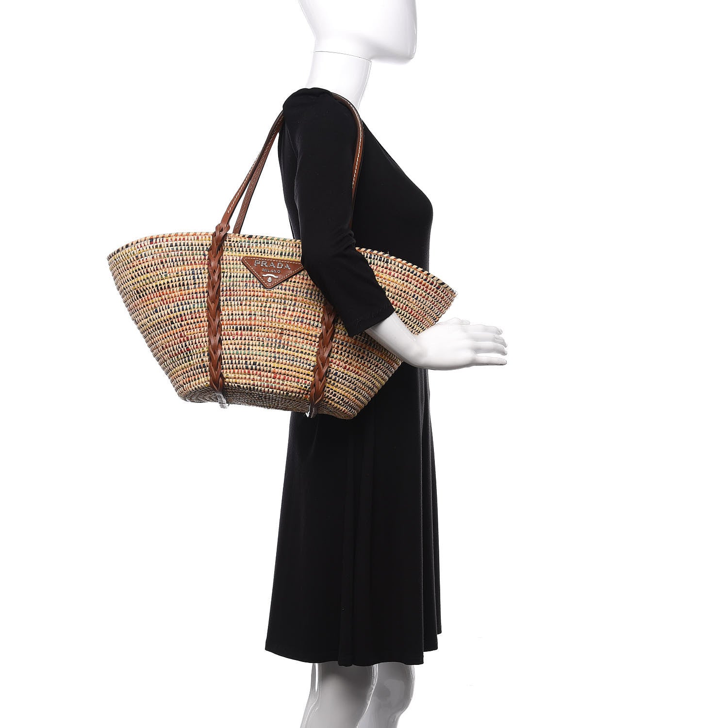 Prada Paglia Vitello Woven Braided Basket Tote Multicolor Cognac 2 of 9