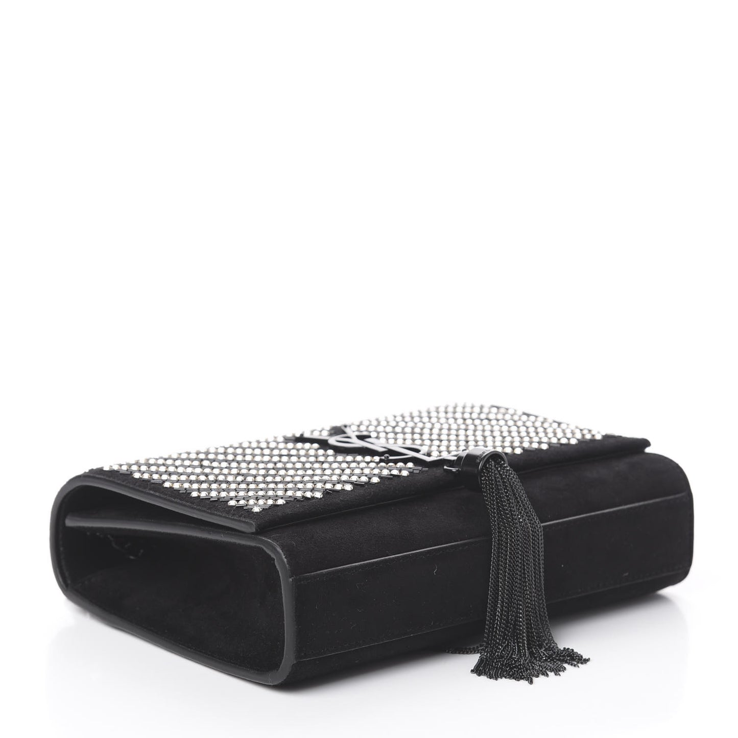 Suede Crystal Small Classic Monogram Kate Satchel Black