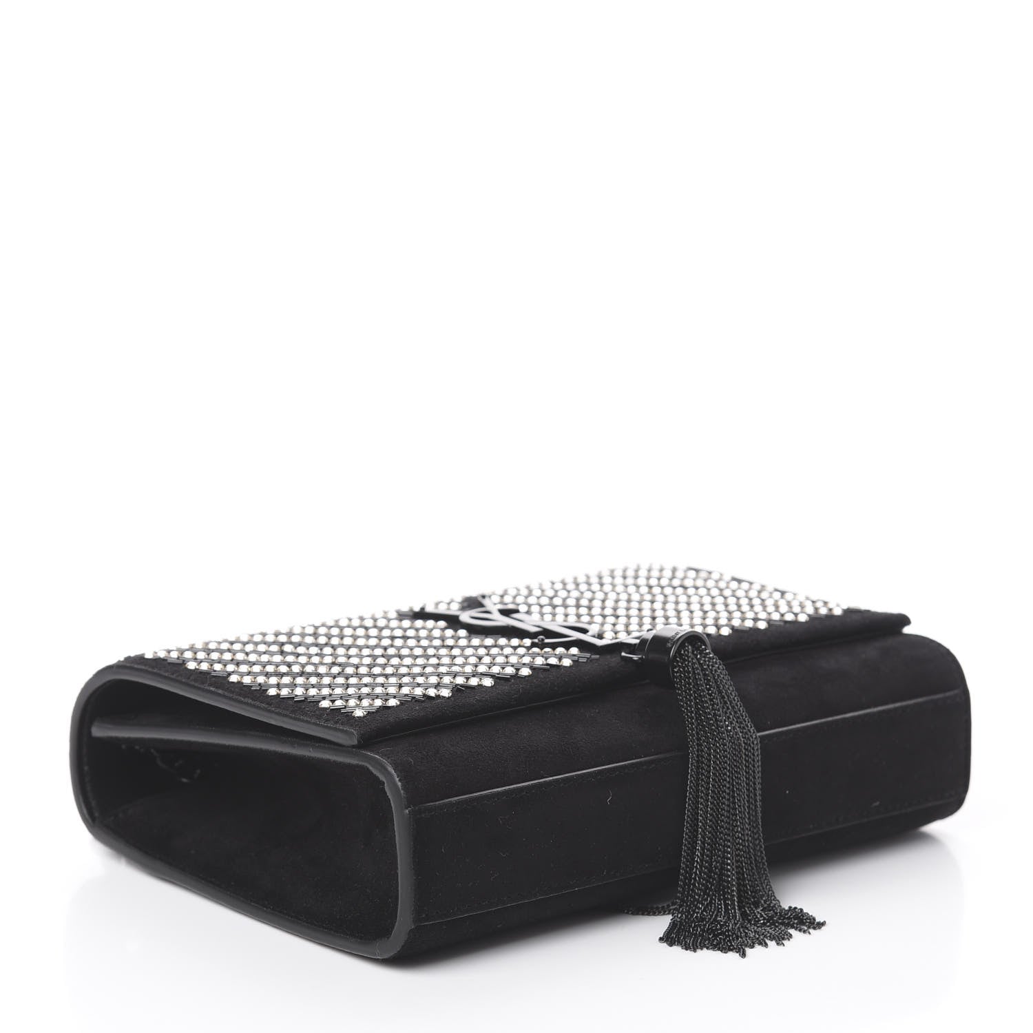 Saint Laurent Suede Crystal Small Classic Monogram Kate Satchel Black 3 of 8