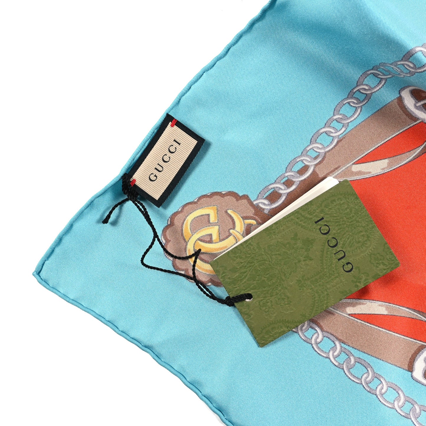 Silk Chain Print Scarf Multicolor Blue