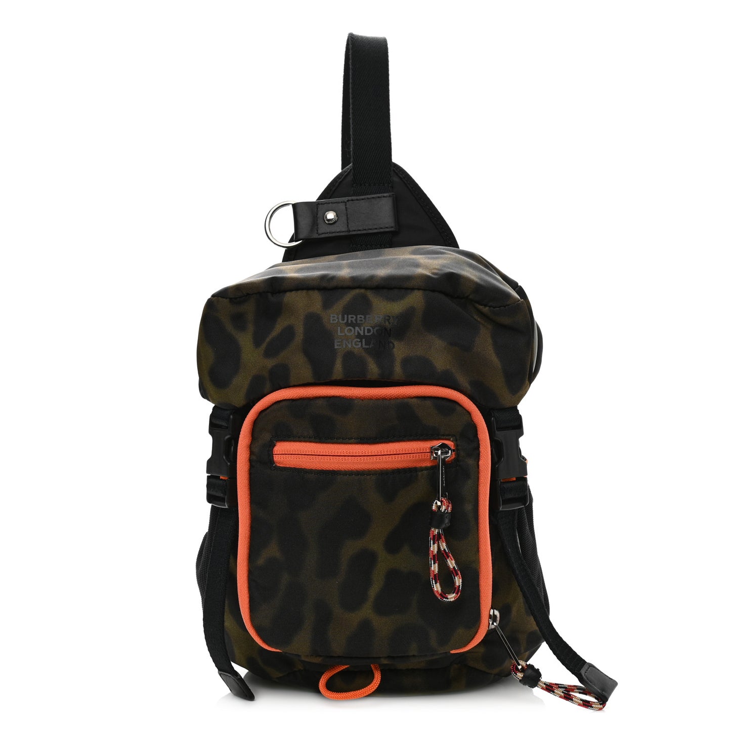 Burberry Nylon Leopard Print Leo Sling Bag Light Green Orange