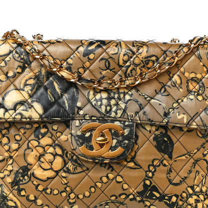 Chanel Coated Canvas Printed Quilted Medium Single Flap Black Beige Multicolor 6 of 16