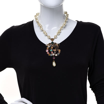 Gucci Crystal Pearl Marmont Dragon Necklace Aged Gold Multicolor 2 of 7