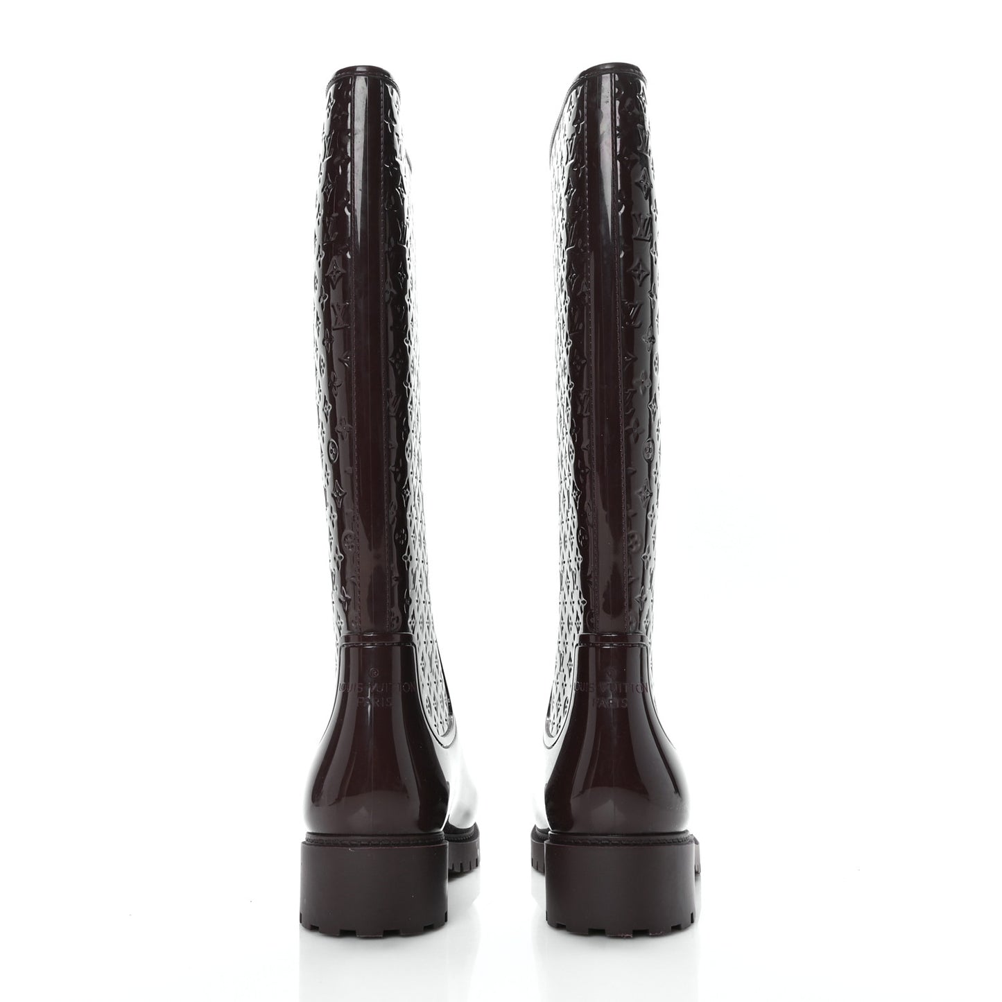 Rubber Embossed Monogram Splash Rain Boots 38 Burgundy