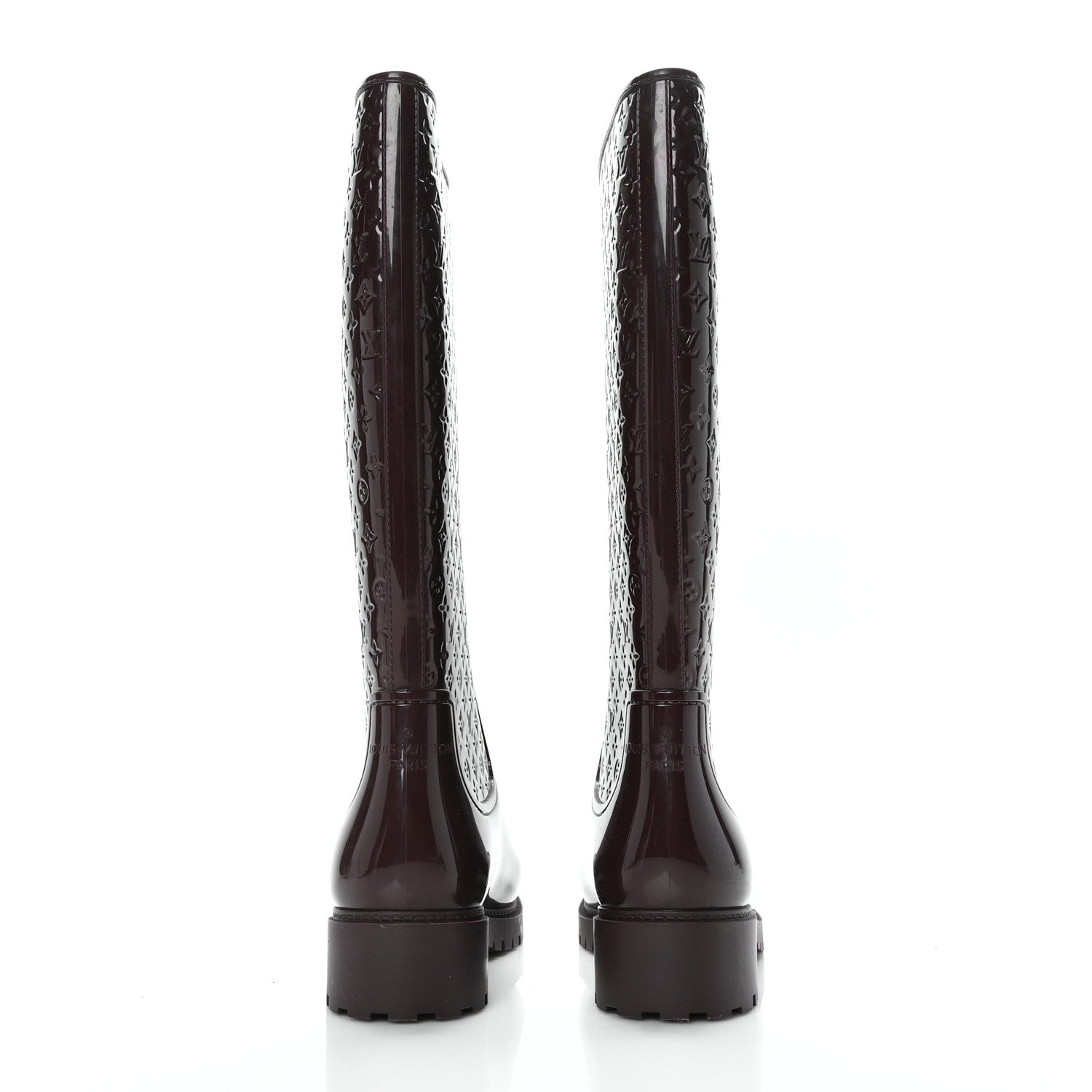 Louis Vuitton Rubber Embossed Monogram Splash Rain Boots 38 Burgundy 5 of 9