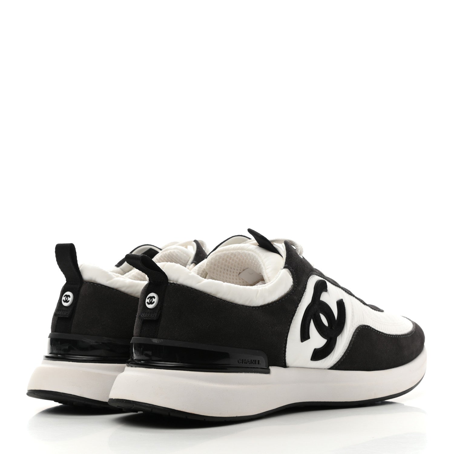 Chanel Nylon Suede Calfskin CC Sneakers 41 White Dark Grey 4 of 9