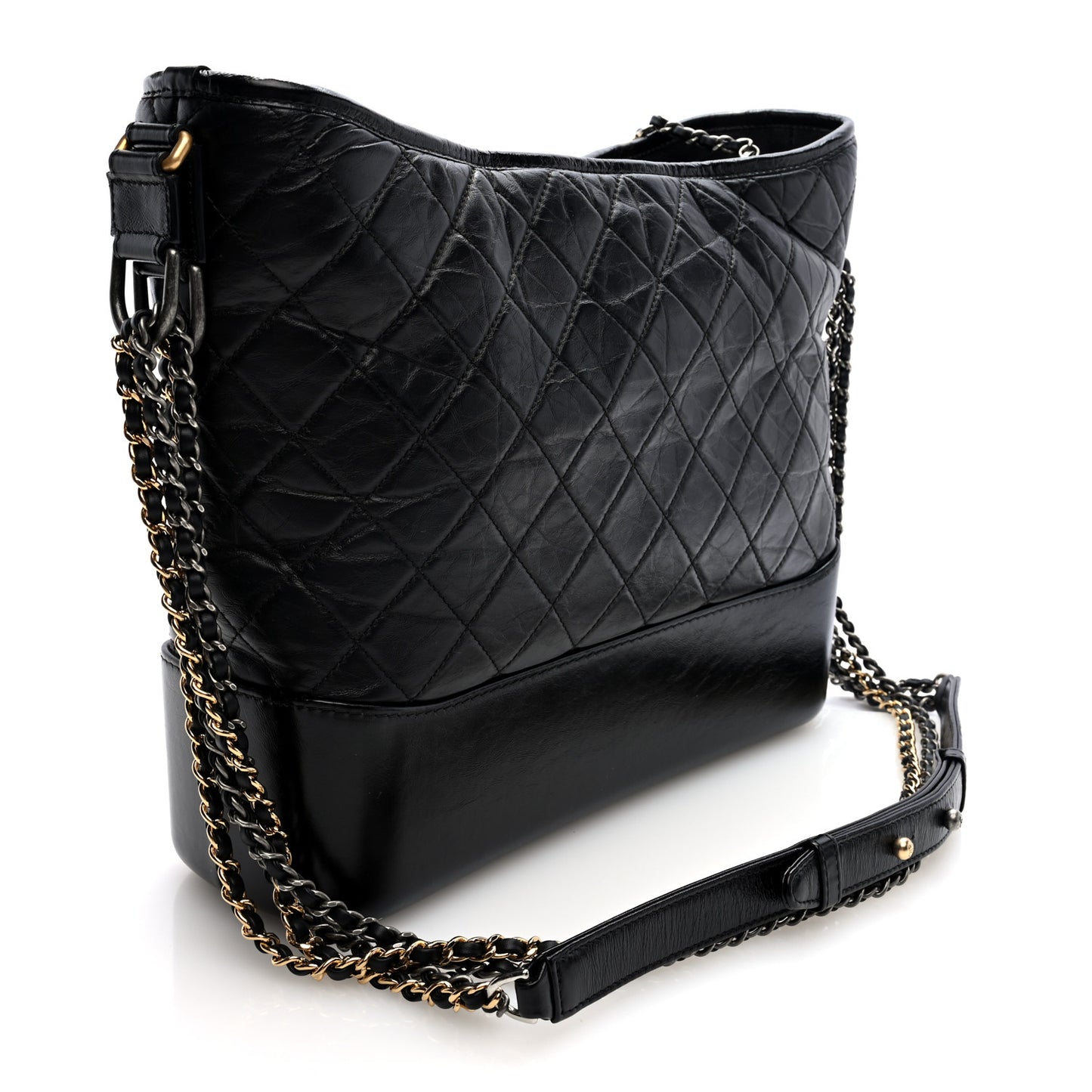Aged Calfskin Quilted Large Gabrielle Hobo Black