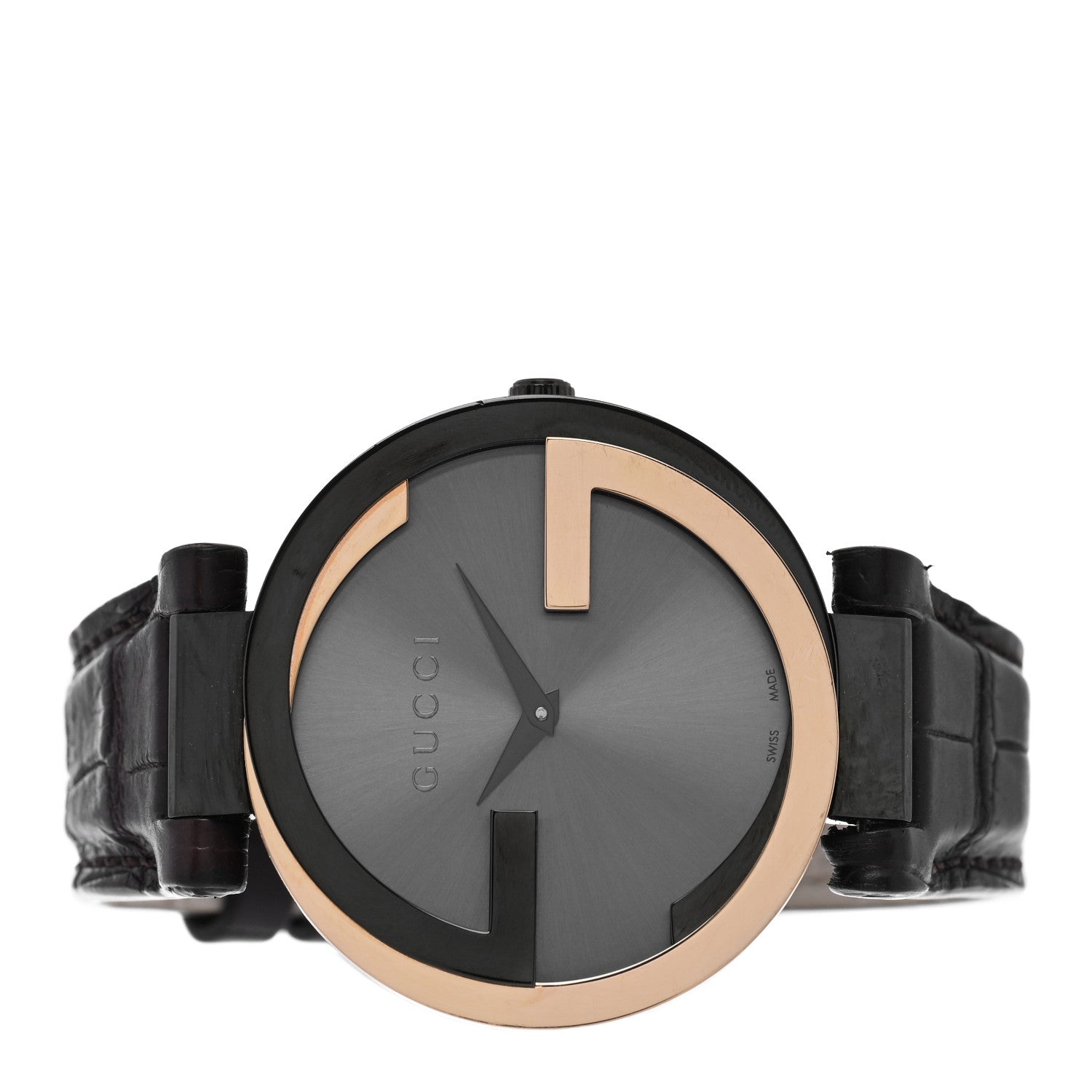 Gucci Stainless Steel Alligator 37mm Interlocking G Quartz Watch Black 2 of 5