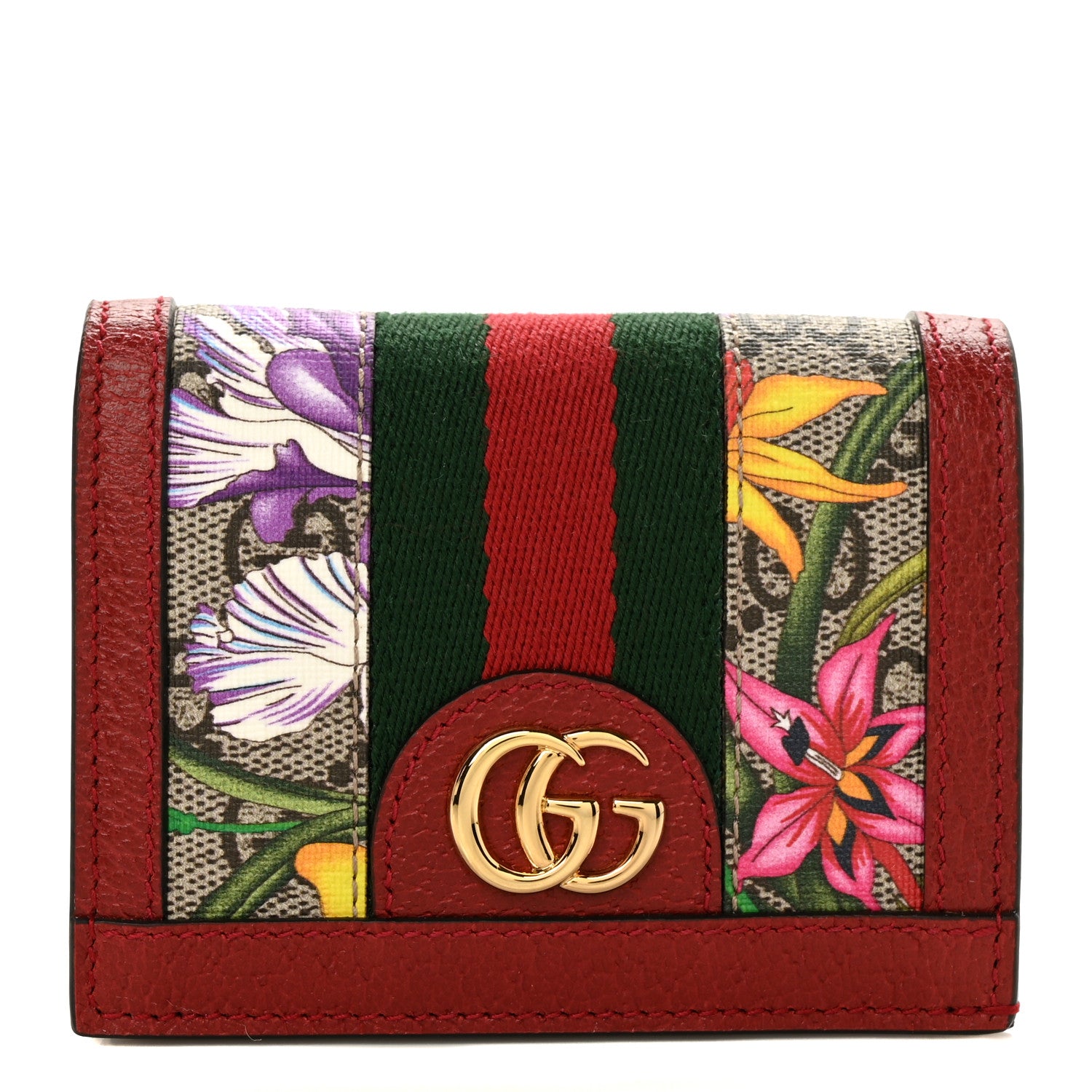 Gucci GG Supreme Monogram Flora Web Ophidia Card Case Red 1 of 6