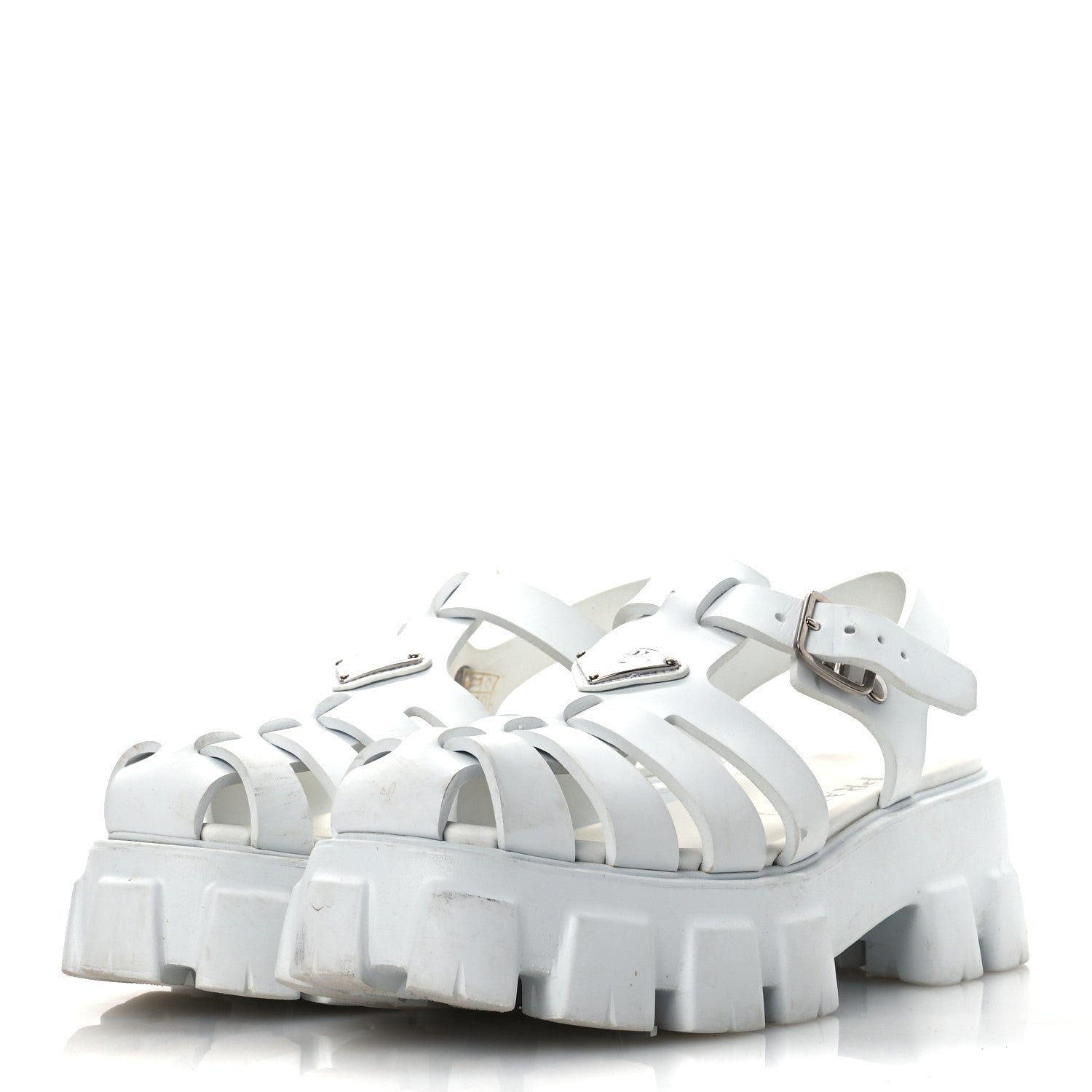 Prada Foam Rubber Metal Triangle Logo Monolith 55mm Cage Sandals 41 White 4 of 16