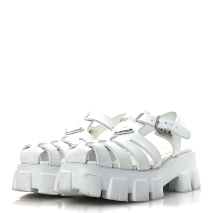 Prada Foam Rubber Metal Triangle Logo Monolith 55mm Cage Sandals 41 White 4 of 16