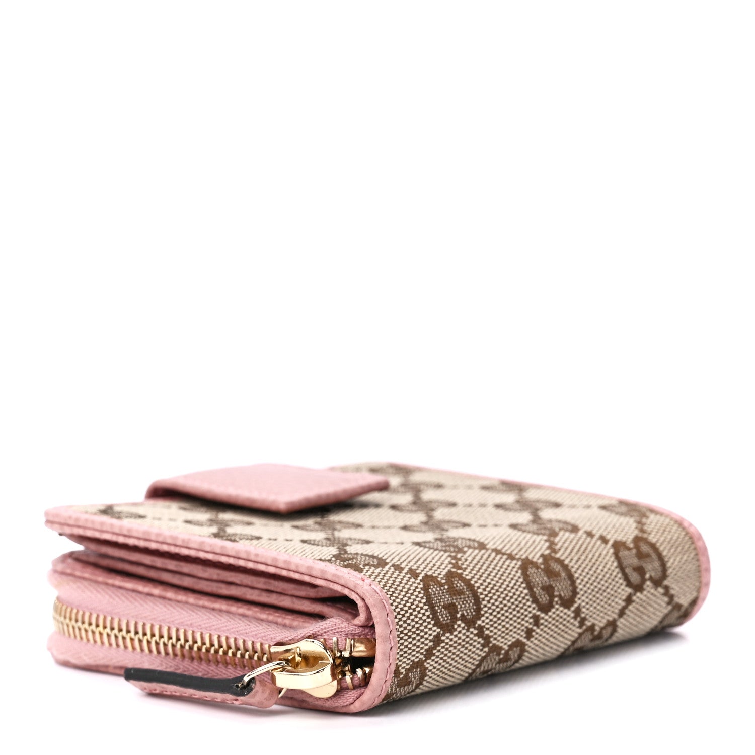 Gucci Monogram Dollar Calfskin Zip Around French Flap Wallet Beige Ebony Soft Pink 4 of 13