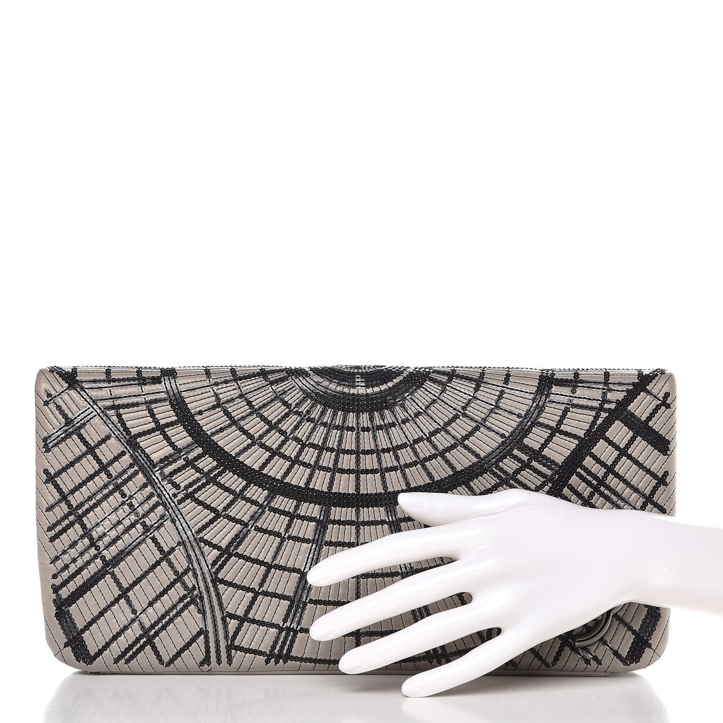 Calfskin Sequin Embellished Clutch Flap Grey Black
