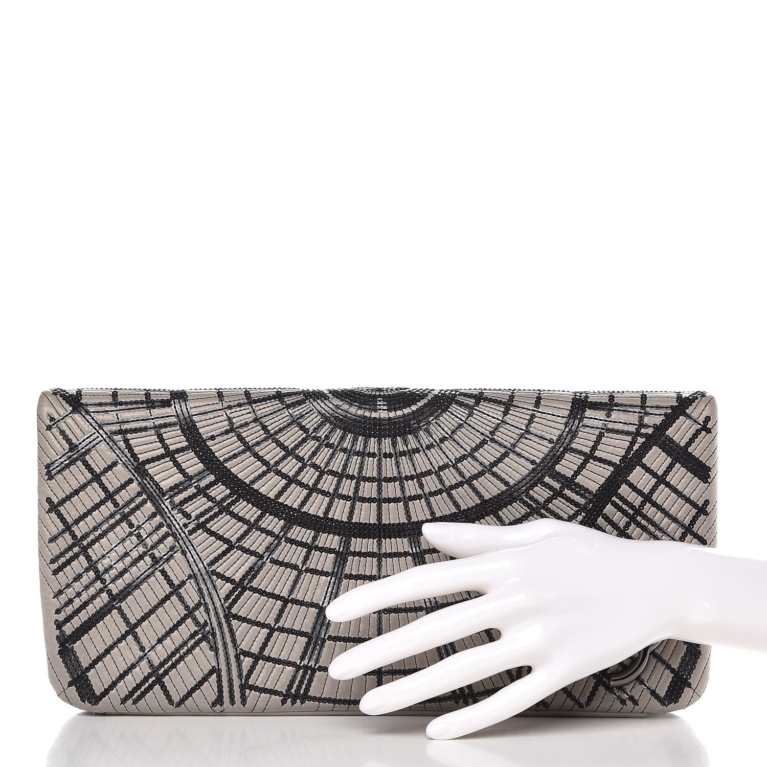 Chanel Calfskin Sequin Embellished Clutch Flap Grey Black 2 of 12