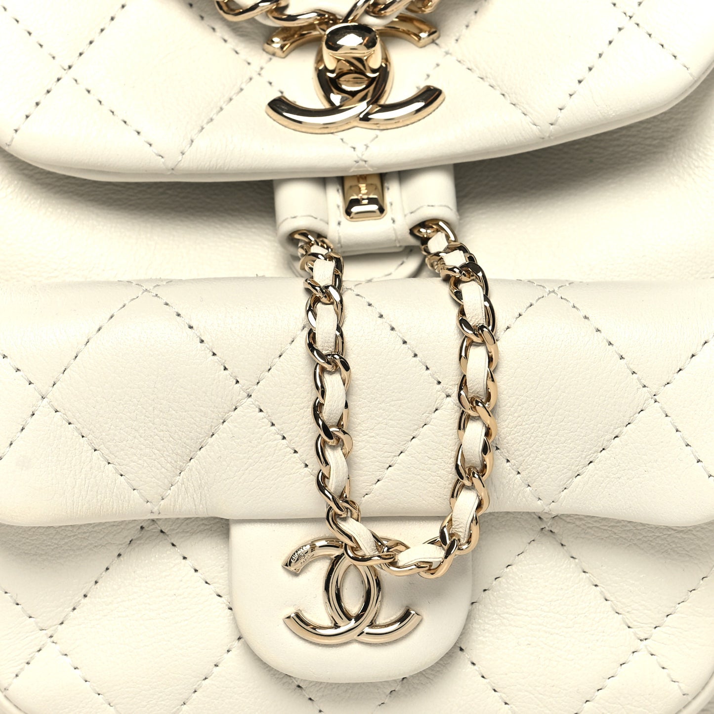 Lambskin Quilted Small Duma Drawstring Backpack White
