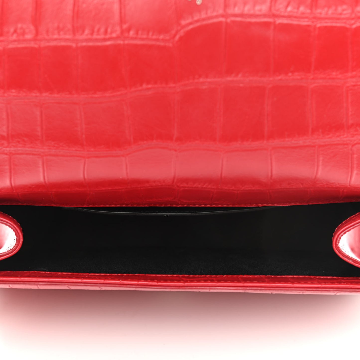 Calfskin Crocodile Embossed Medium Classic Monogram Kate Tassel Satchel Red
