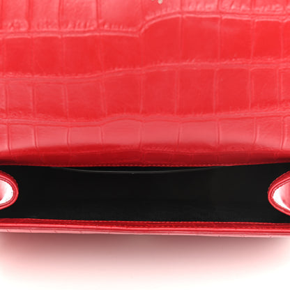 Saint Laurent Calfskin Crocodile Embossed Medium Classic Monogram Kate Tassel Satchel Red 5 of 14