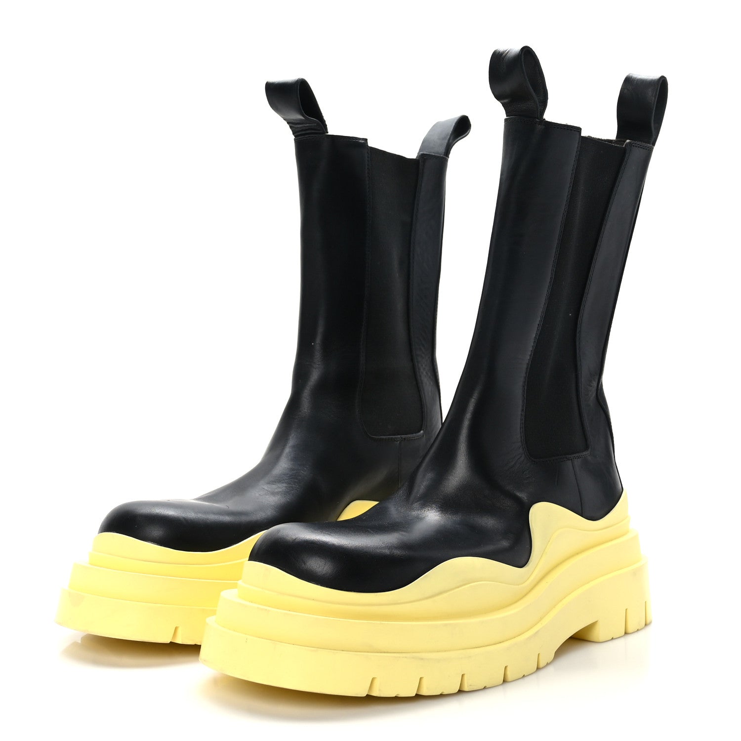 Bottega Veneta Calfskin The Tire Chelsea Boots 40 Black Yellow 3 of 7